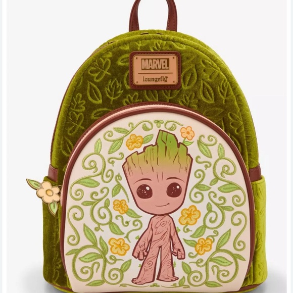 New Loungefly Marvel Guardians of The Galaxy Groot Floral Velvet Mini Backpack main image 4